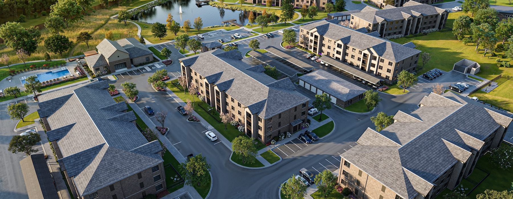 an aerial view of an apartment complex